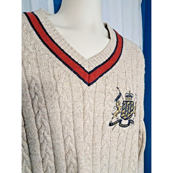 Tommy Hilfiger Long Sleeve Tan Wool Sweater Long Cable Preppy Grandpa XL Men - Picture 2 of 11